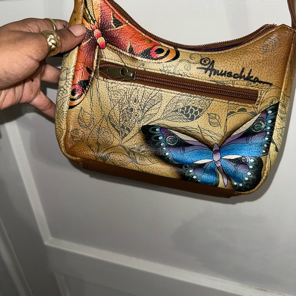 Hand-Painted Butterfly Leather Cross body Bag - Picture 9 of 15